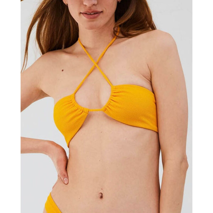 Top de bikini con tirantes ajustables en tejido piqué