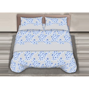 Completo Lenzuola 100% Cotone Effetto Seta Fiorellino Azzurro CN