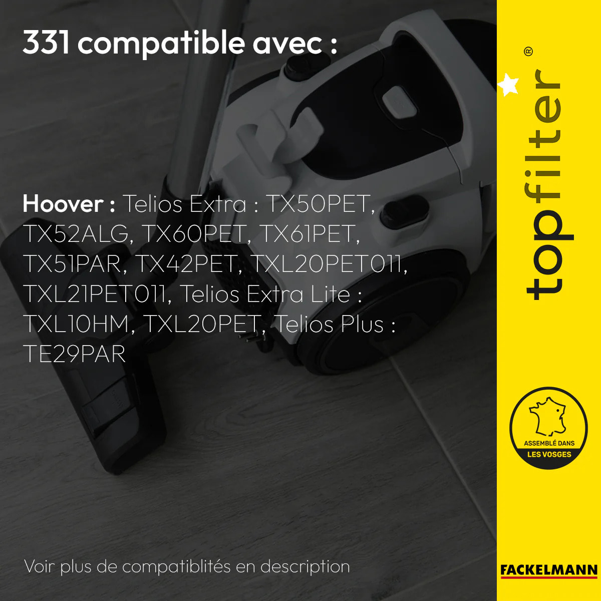 Lot de 4 packs de 4 sacs aspirateur 64331 pour Hoover TopFilter Premium