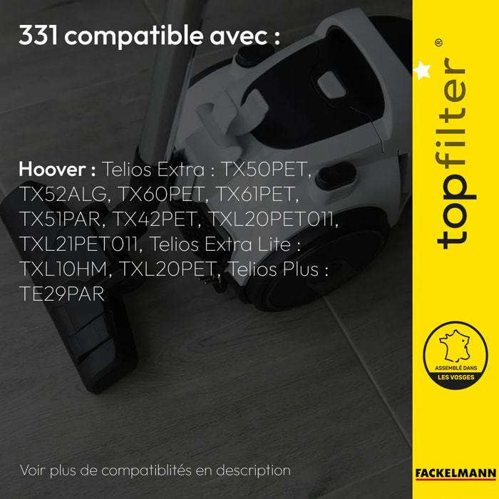 Lot de 4 packs de 4 sacs aspirateur 64331 pour Hoover TopFilter Premium