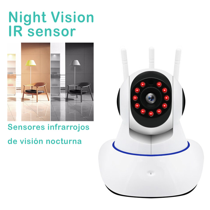 Cámara IP Wifi V11 motorizada 360° HD 1080, visión nocturna, detector de movimiento