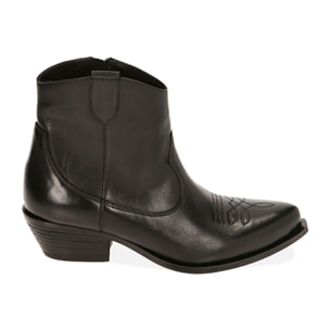 Stivaletti texani neri in pelle, tacco 5,5 cm
