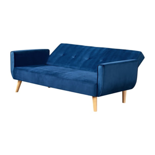 Canapé scandinave convertible 3 places en velours bleu nuit NAKSKOV