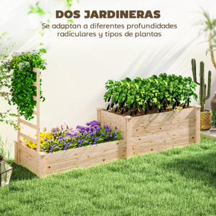 Jardinera Exterior Grande de Madera Jardinera Elevada con Celosía para Plantas Trepadoras y 2 Cajas de Cultivo para Jardín Patio Terraza 222x63x132 cm Natural