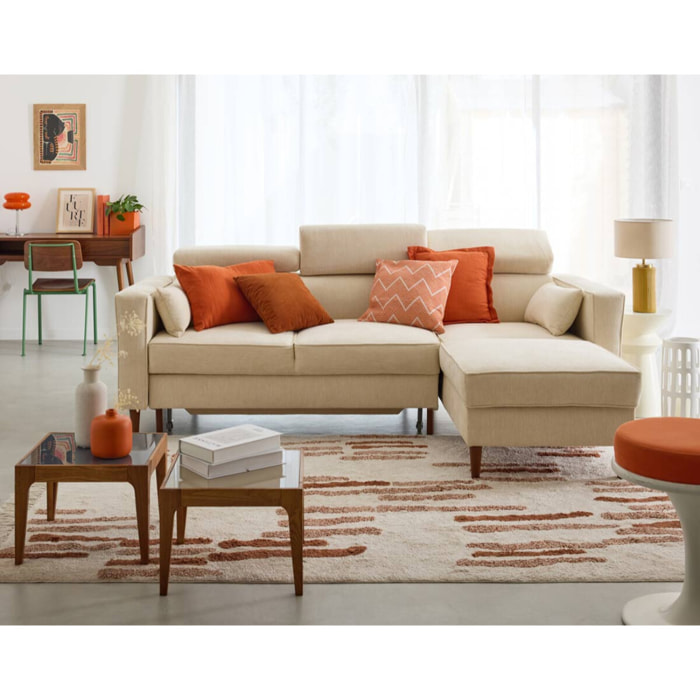 Alicante - canapé d'angle réversible convertible avec têtières - coffre - 4 places - en tissu texturé - Beige
