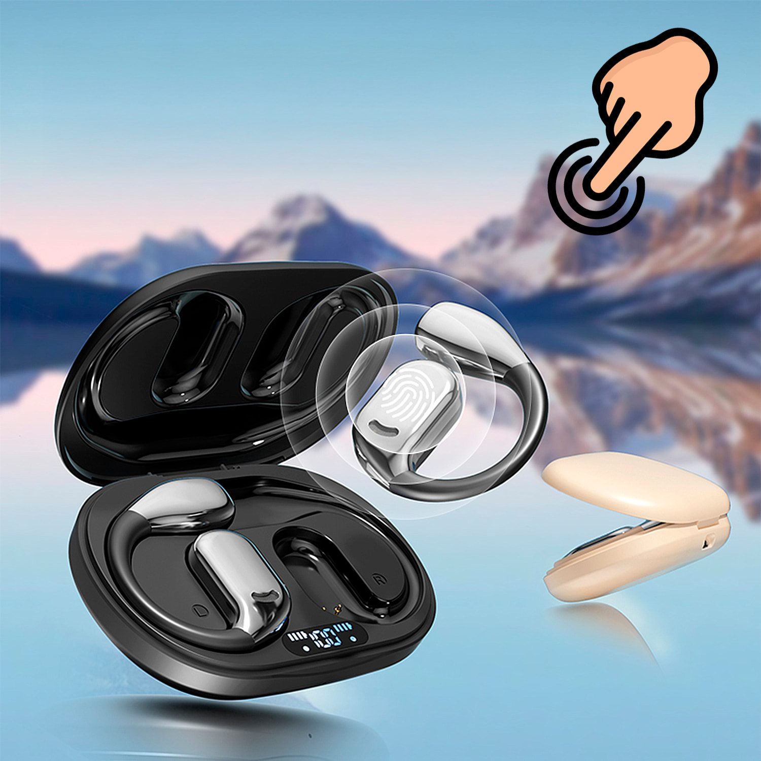 M75 Cuffie bluetooth 5.4 AI traduzione intelligente. Tecnologia OWS con schermo digitale.