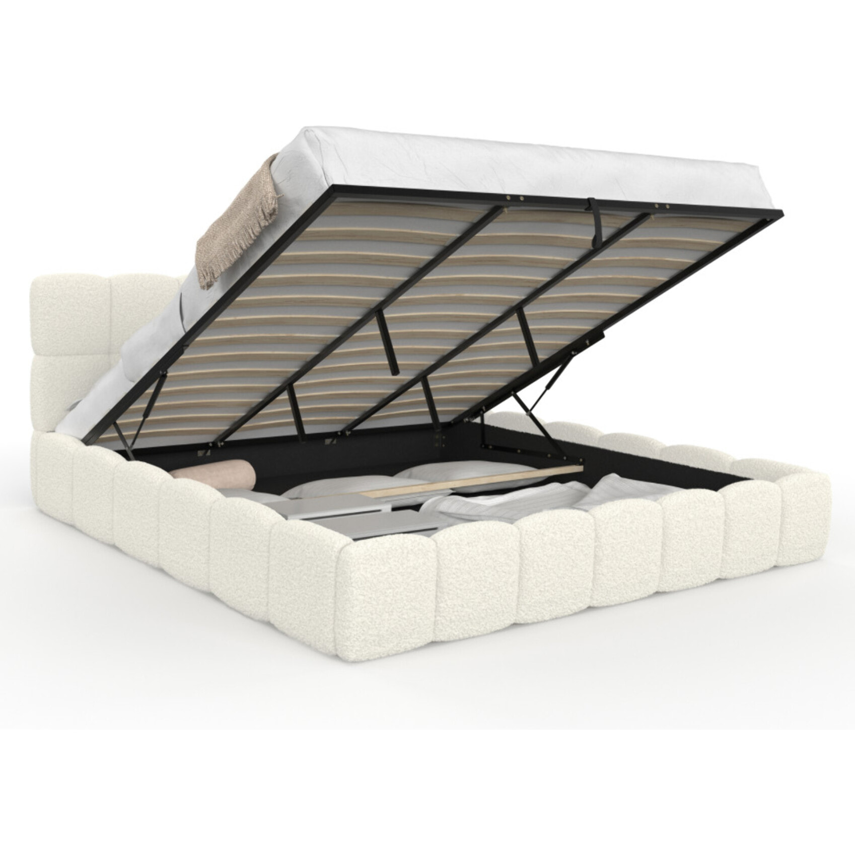 Lit coffre Bubble 180x200cm bouclette blanche