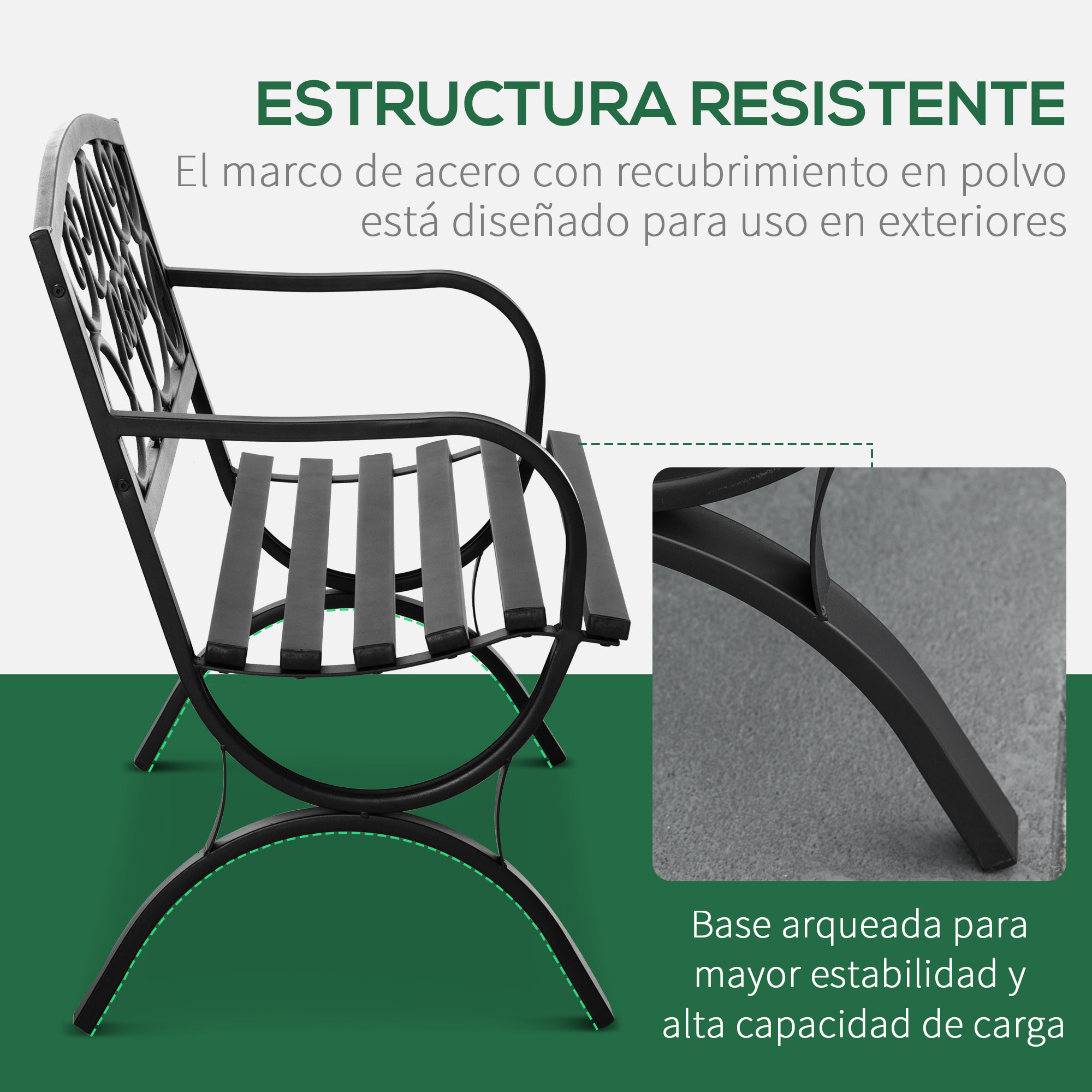 Banco de Jardín de 2 Plazas con Respaldo y Reposabrazos Estilo Vintage para Terraza Balcón Patio Exterior Carga 240 kg Hierro Fundido y Acero 128x58,5x85 cm Negro