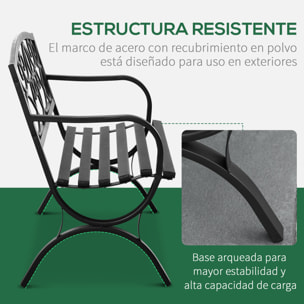 Banco de Jardín de 2 Plazas con Respaldo y Reposabrazos Estilo Vintage para Terraza Balcón Patio Exterior Carga 240 kg Hierro Fundido y Acero 128x58,5x85 cm Negro