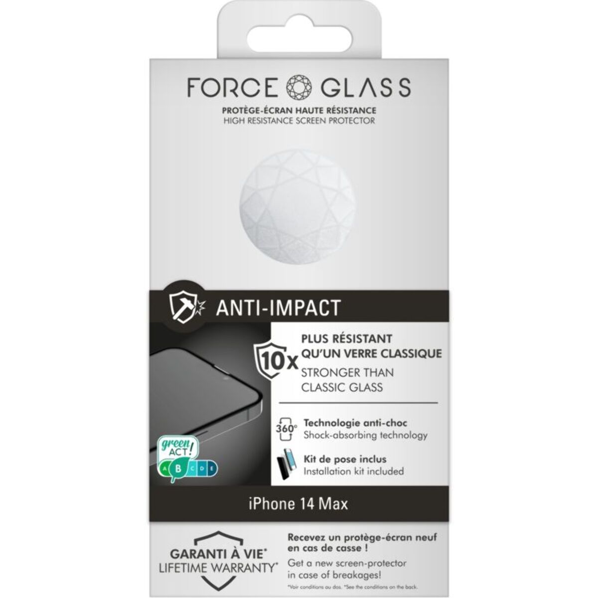 Protège écran FORCE GLASS iPhone 14 Pro Max (6.7'') Anti-impact