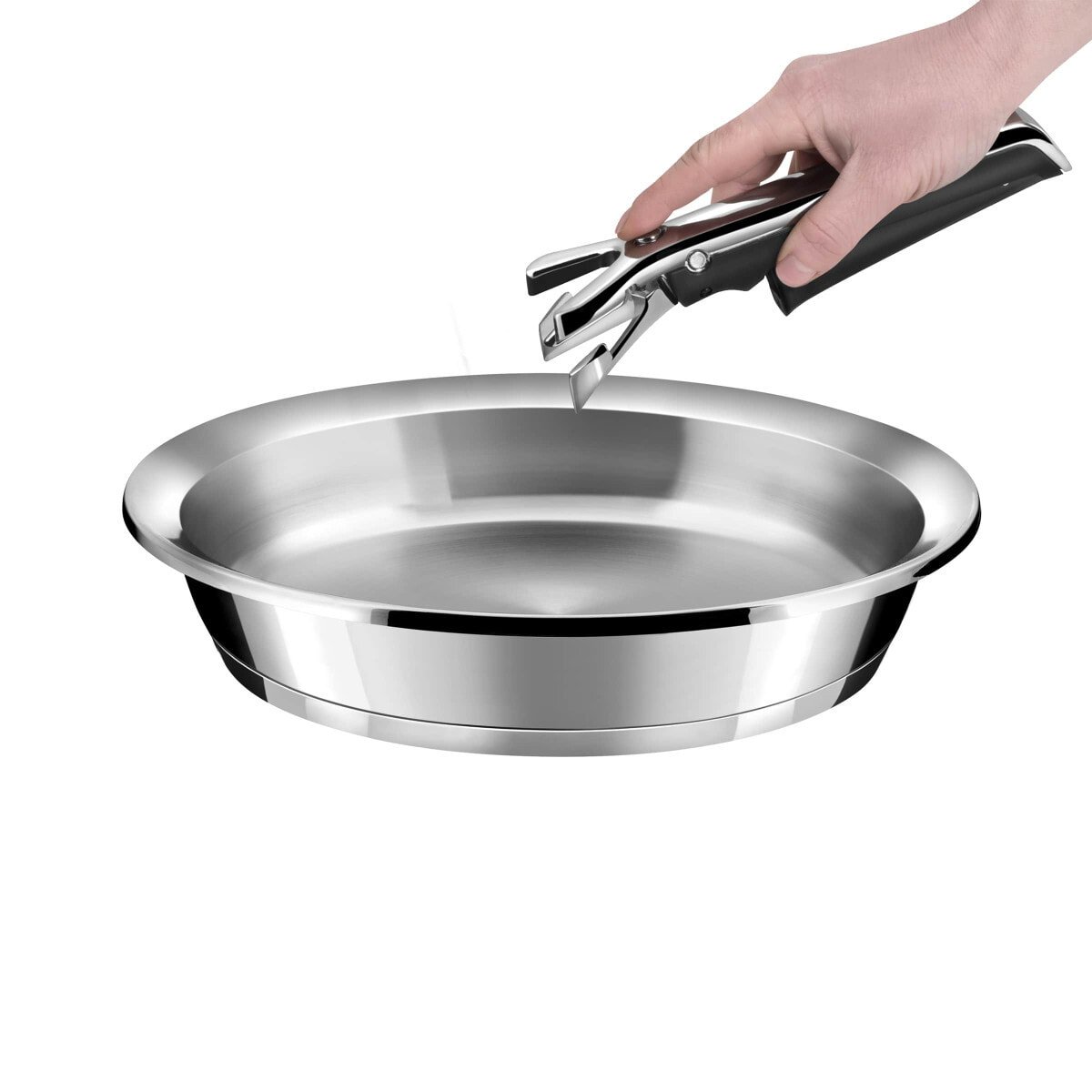 Ycône - Poêle 24 cm inox finition miroir avec poignée amovible