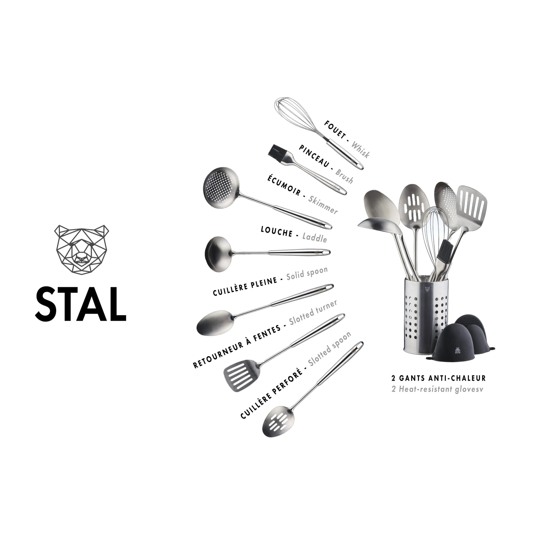 Set d'ustensiles de cuisine en acier inoxydable STAL - 10 pièces