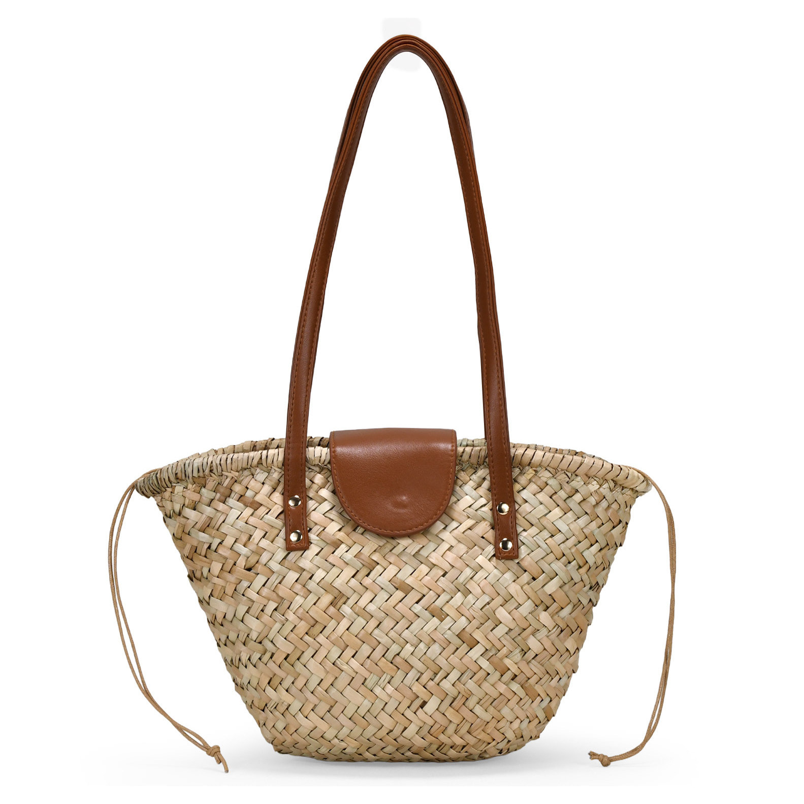 Capazo de hombro en rafia natural con solapa