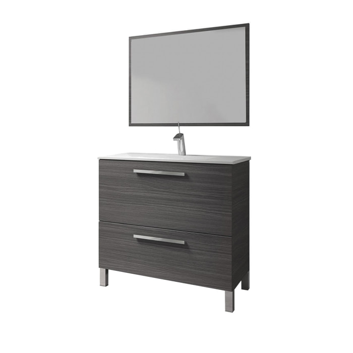 Mobile sottolavabo Hayward, Mobiletto per bagno, Armadio a 2 cassetti e specchio, lavabo non incluso, cm 80x45h80, Grigio cenere