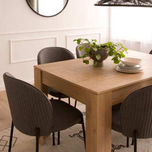 Table à manger extensible Selena -bois d'ingénierie, effet orme et orme blanchi-couleur noix naturelle 140 x 74 x 90 cm