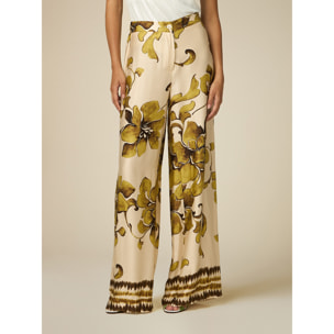 Oltre - Pantalón palazzo de raso estampado - Beige