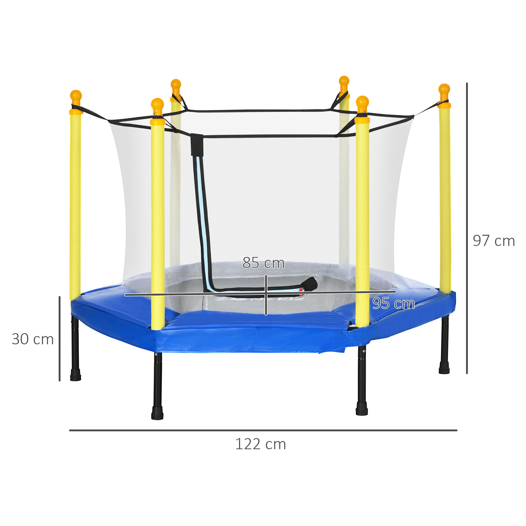 Cama Elástica para Niños 95x85 cm con Red de Seguridad Trampolín Infantil para Niños de 3-6 Años para Interior Carga 50 kg 122x122x97 cm Azul