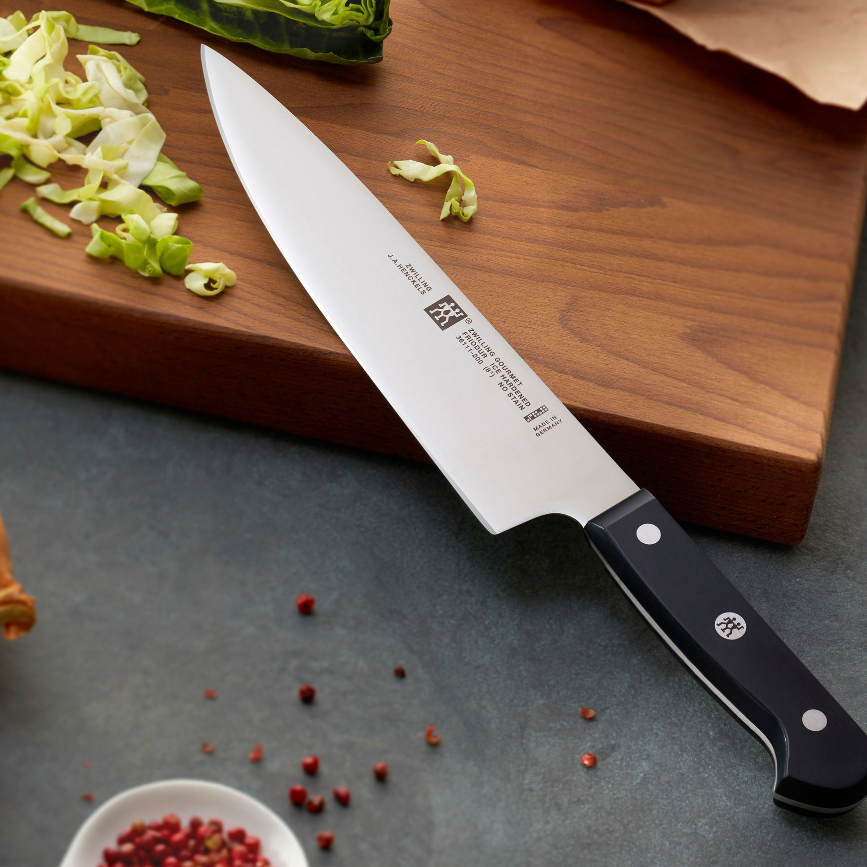 Couteau de Chef, 20 cm, Acier Spécial Inoxydable, Noir, Gourmet