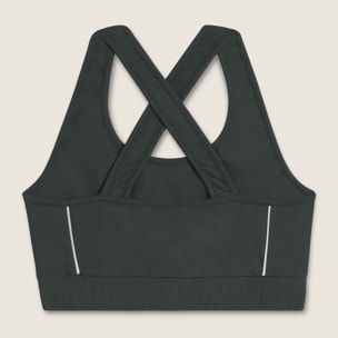 Top tecnico con spalline incrociate e profili bianchi