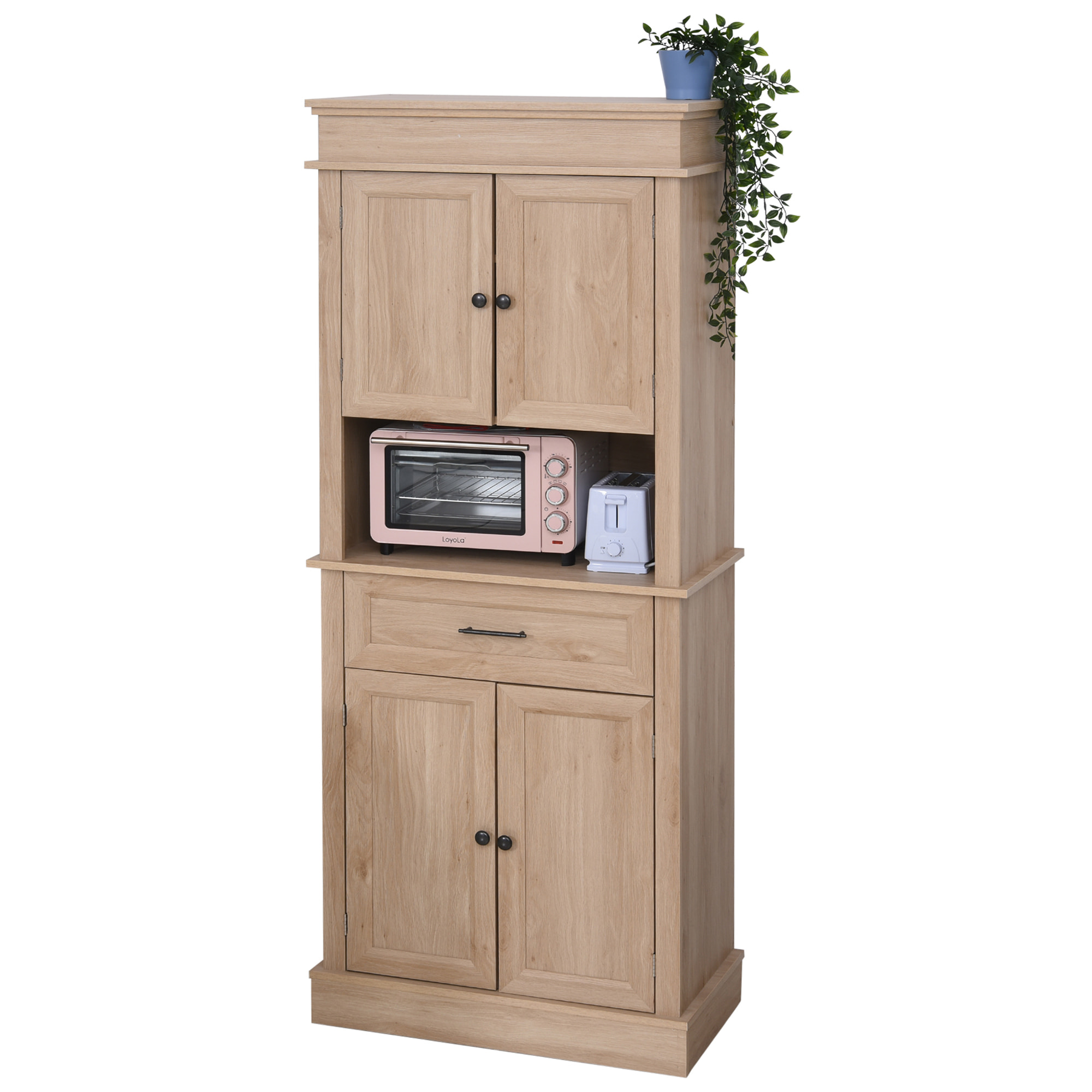 HOMCOM Armoire de cuisine multi-rangements 2 placards 2 portes tiroir niche MDF panneaux particules E1 chêne clair