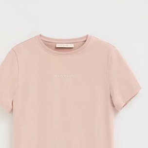 Maglietta rosa pallido a maniche corte e fit dritto con logo in gomma Polo Club