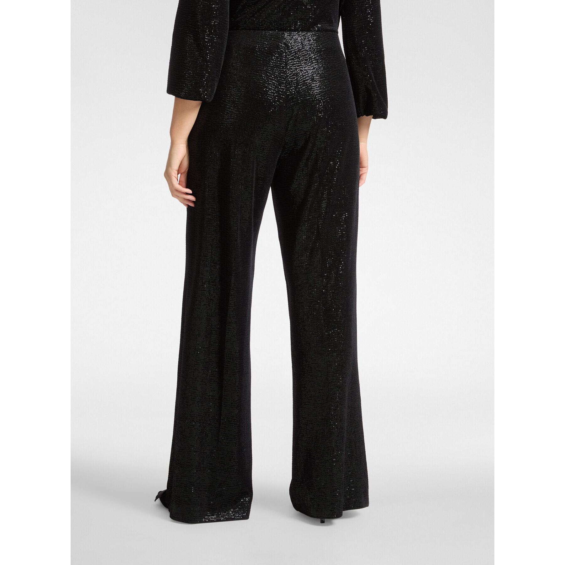 Elena Mirò - Pantalones palazzo de chenilla laminada - Negro