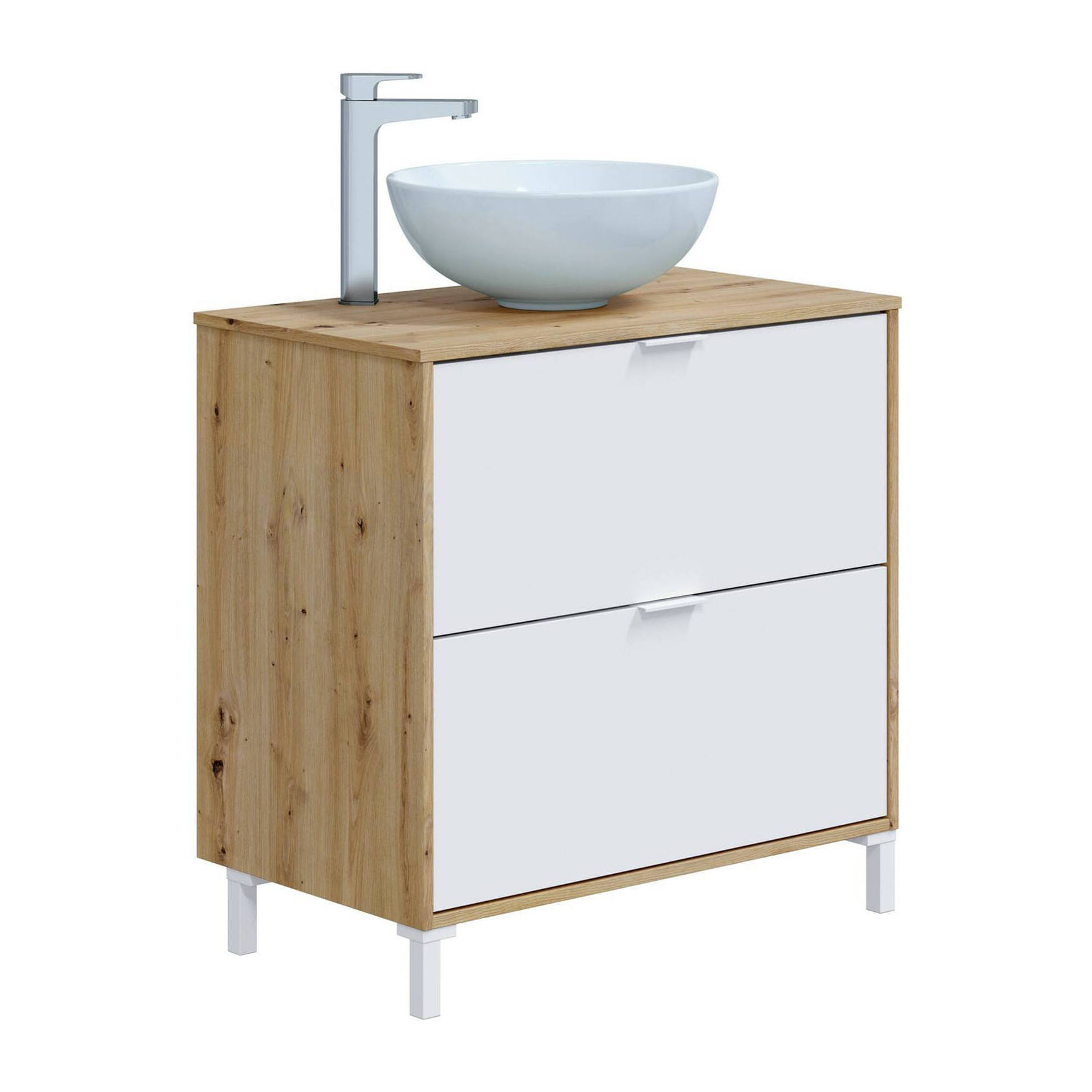 Mobile sottolavabo Bellegra, Mobiletto da bagno, Contenitore porta lavabo, Armadio per lavandino, 79x46 h79 cm, Rovere Nodi e Bianco lucido