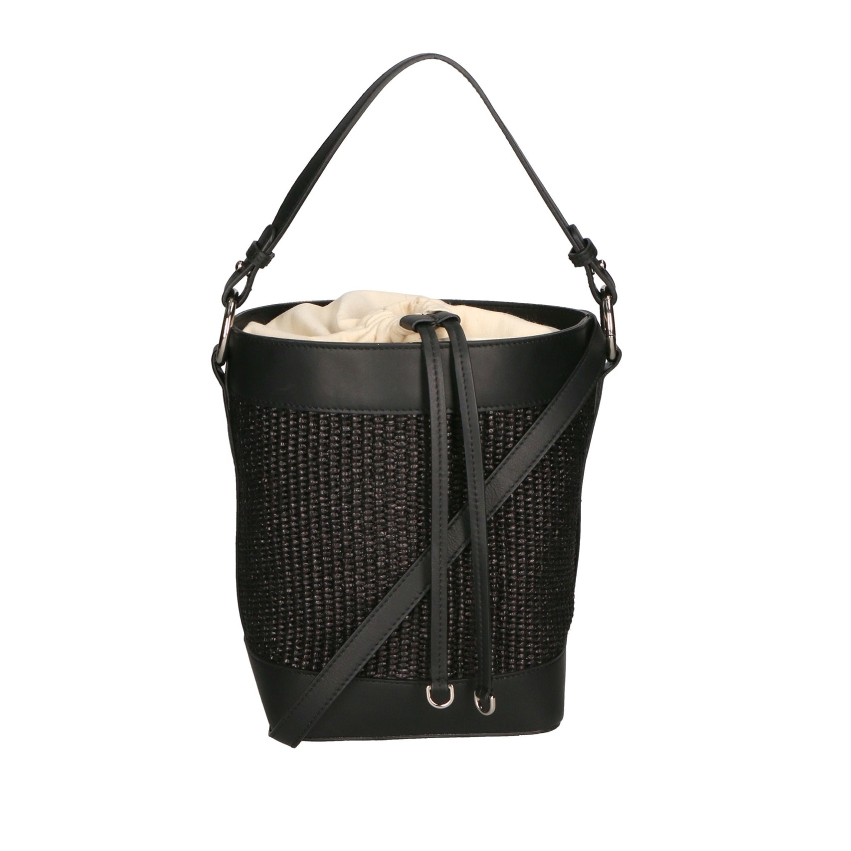 Borsa a secchiello da donna - Modello False - Misto pelle e tessuto - 24.0 x 18.0 x 15.0 cm