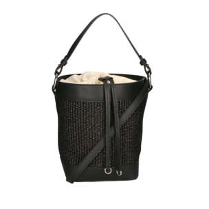 Borsa a secchiello da donna - Modello False - Misto pelle e tessuto - 24.0 x 18.0 x 15.0 cm