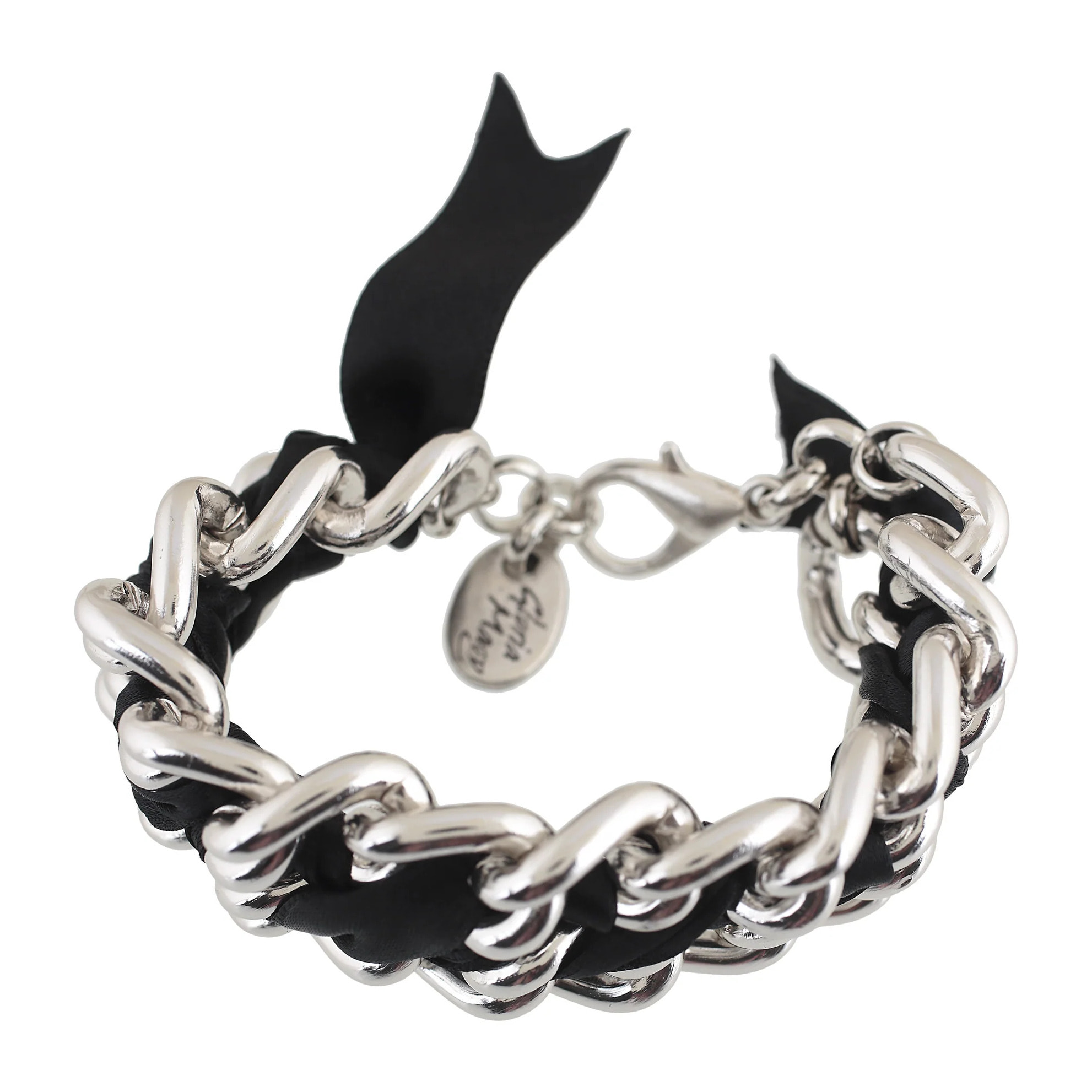 Pulsera cadena doble plata RockYou negro