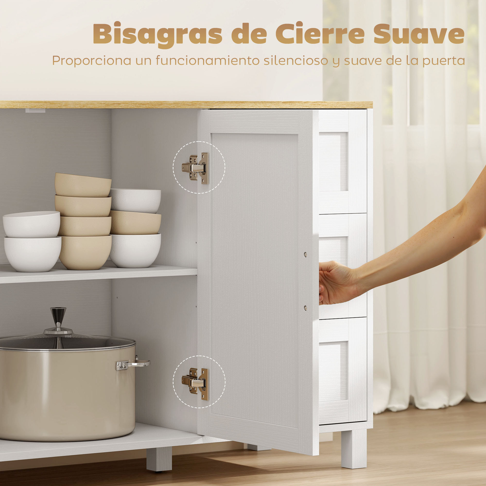 Aparador 2 Puertas, Aparador para Salón Moderno, con 3 Cajones, Estante Ajustable y Patas de Madera, para Comedor, Entrada, Dormitorio, 120x38x76 cm, Blanco