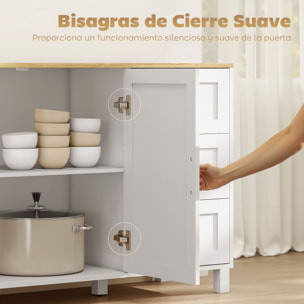 Aparador 2 Puertas, Aparador para Salón Moderno, con 3 Cajones, Estante Ajustable y Patas de Madera, para Comedor, Entrada, Dormitorio, 120x38x76 cm, Blanco
