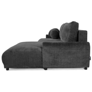 Nelly - canapé d'angle droit 4 places convertible avec coffre en velours texturé - Gris Anthracite