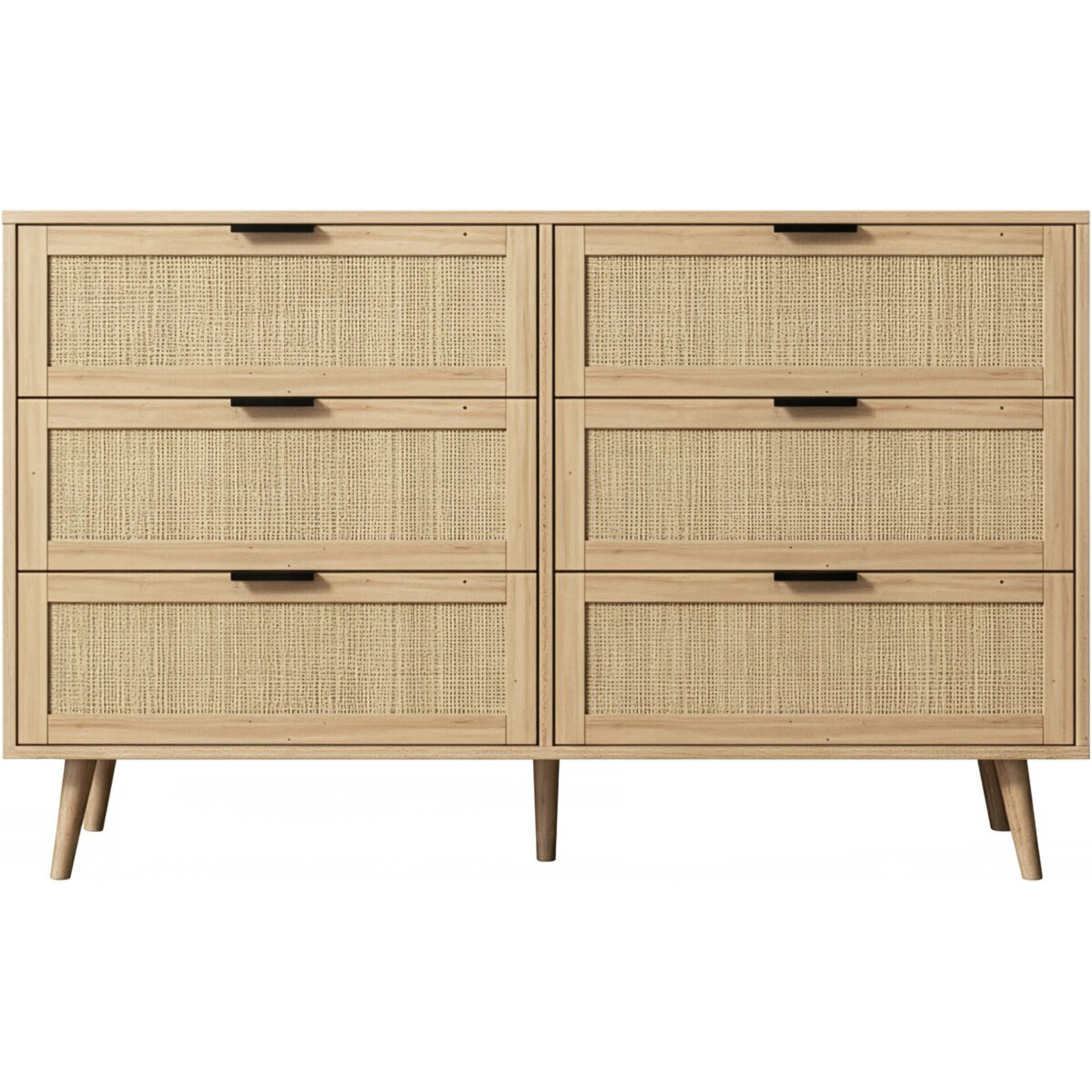 Commode en bois et cannage "Preston" - 120 x 40 x 75 cm - Beige