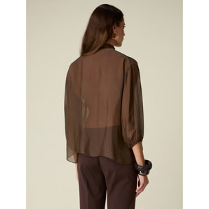 Oltre - Camisa de voile mezcla de seda con volante - Marrón