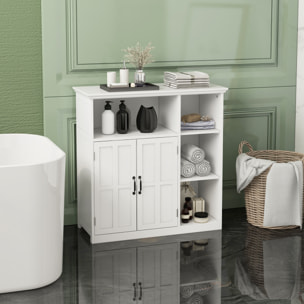 Meuble salle de bain - meuble bas 2 portes étagère tiroir 3 niches - 80x34x81cm - blanc noir