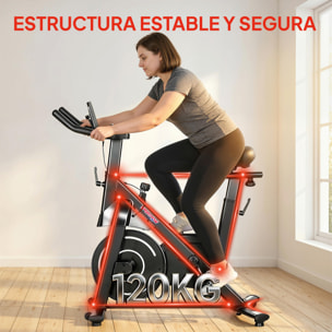 Bicicleta Estática en Casa con Resistencia Magnética Regulable, Bici Estática Silenciosa con Pantalla LCD, Volante, Asiento y Manillar Ajustables, Ruedas y Soporte para Tablet, Carga 120 kg