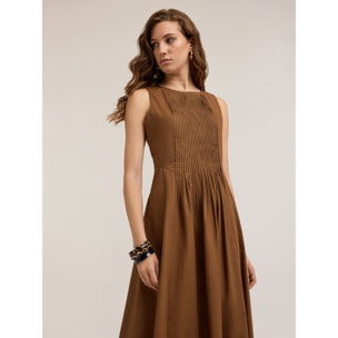 Motivi - Vestido con pliegues de popelina - Marrón