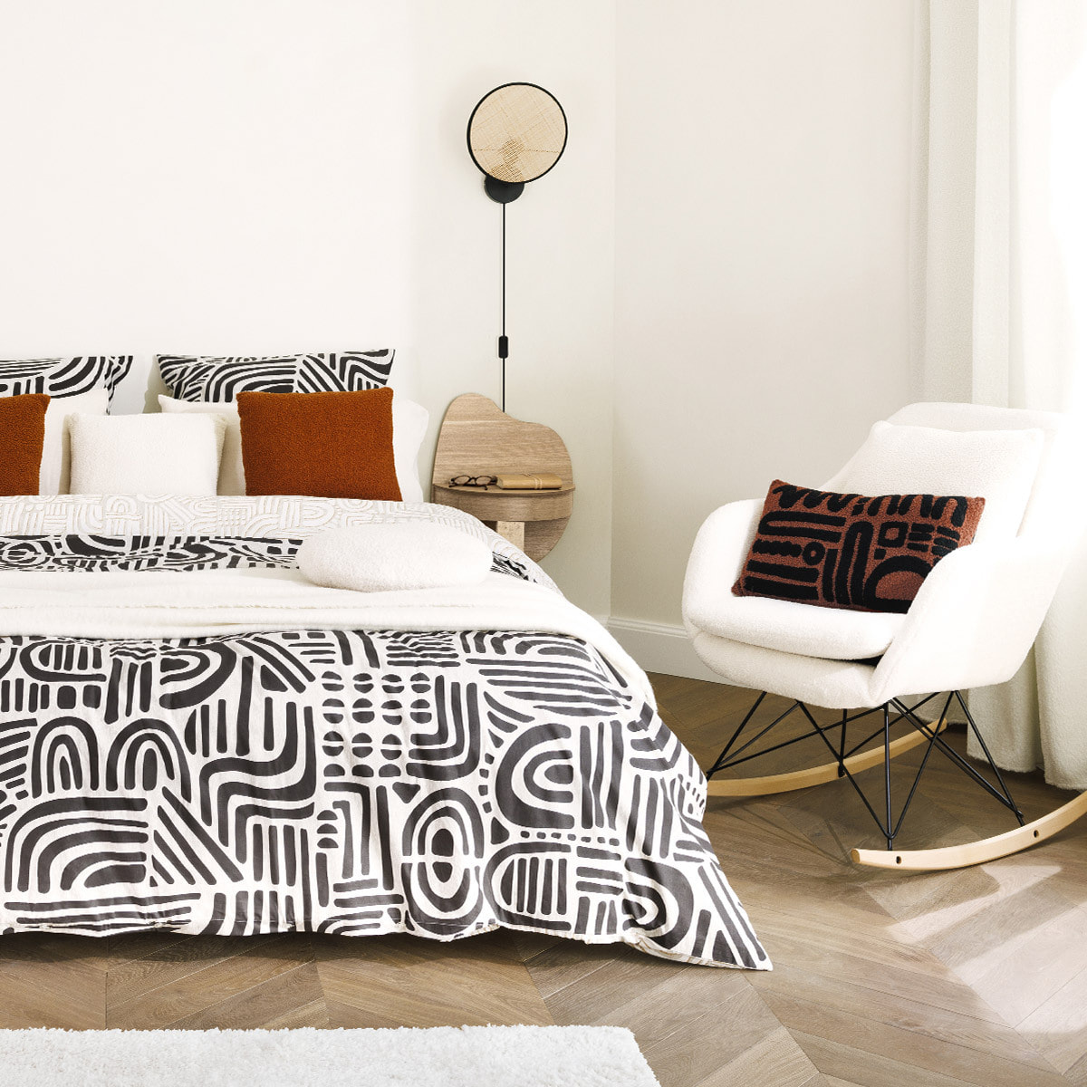 Parure de lit imprimée "Tipu" en coton 240x220cm noir et blanc