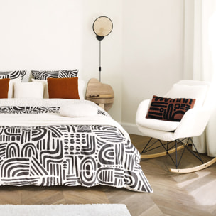 Parure de lit imprimée "Tipu" en coton 240x220cm noir et blanc