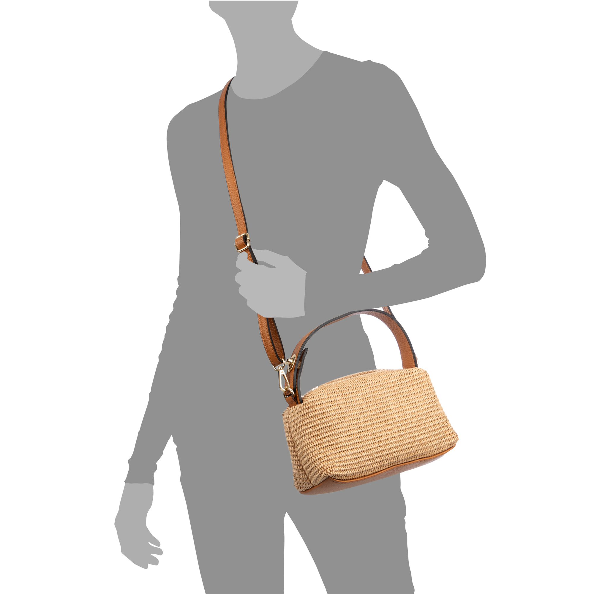 Baselice Bolso de mano Mujer. Fabricado en paja y piel auténtica Dollaro.