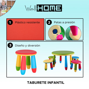 Taburete infantil rojo en plástico fuerte y resistente, diá:30 cm x h:26 cm