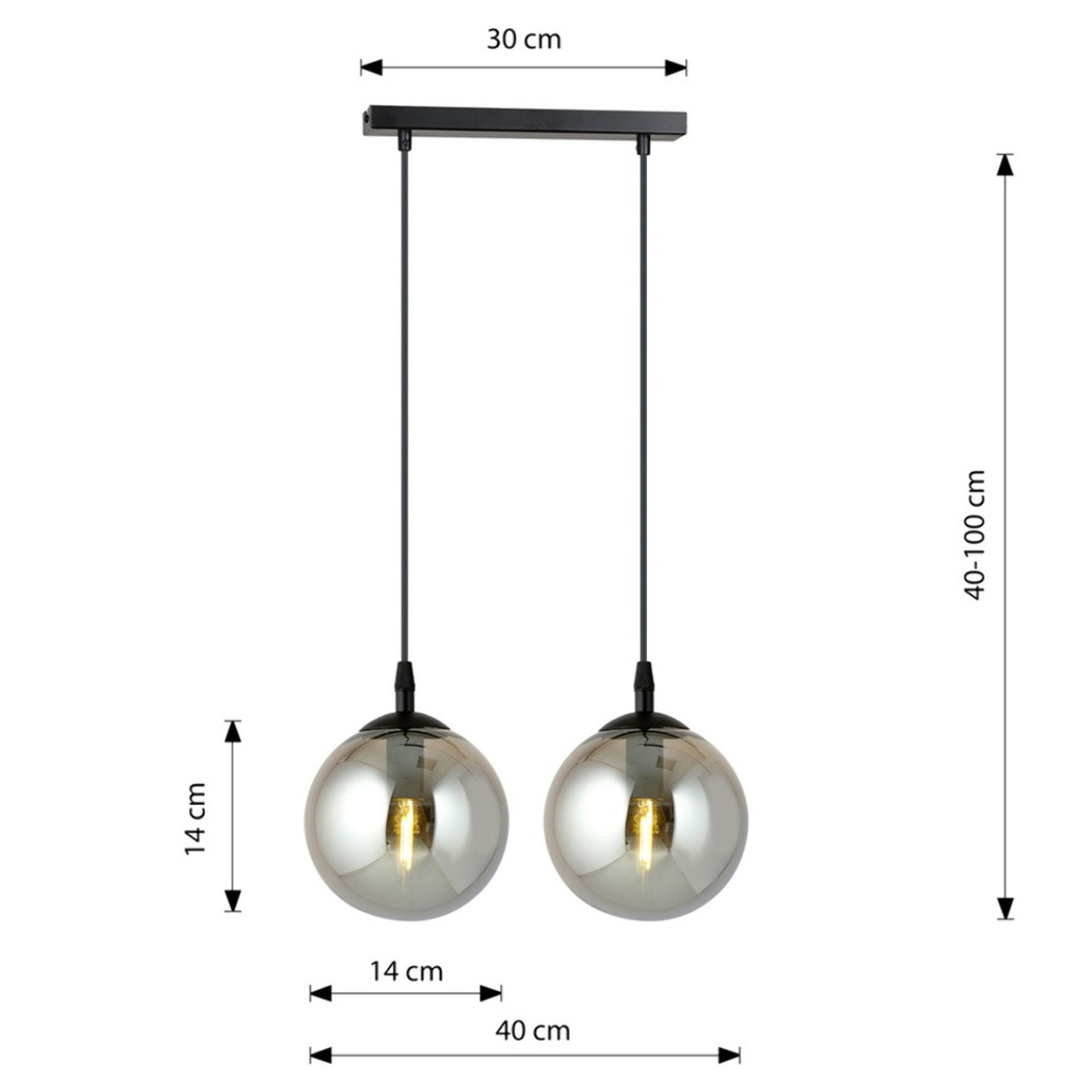 Lampada a sospensione Cosmo in acciaio nero con sfere in vetro grafite