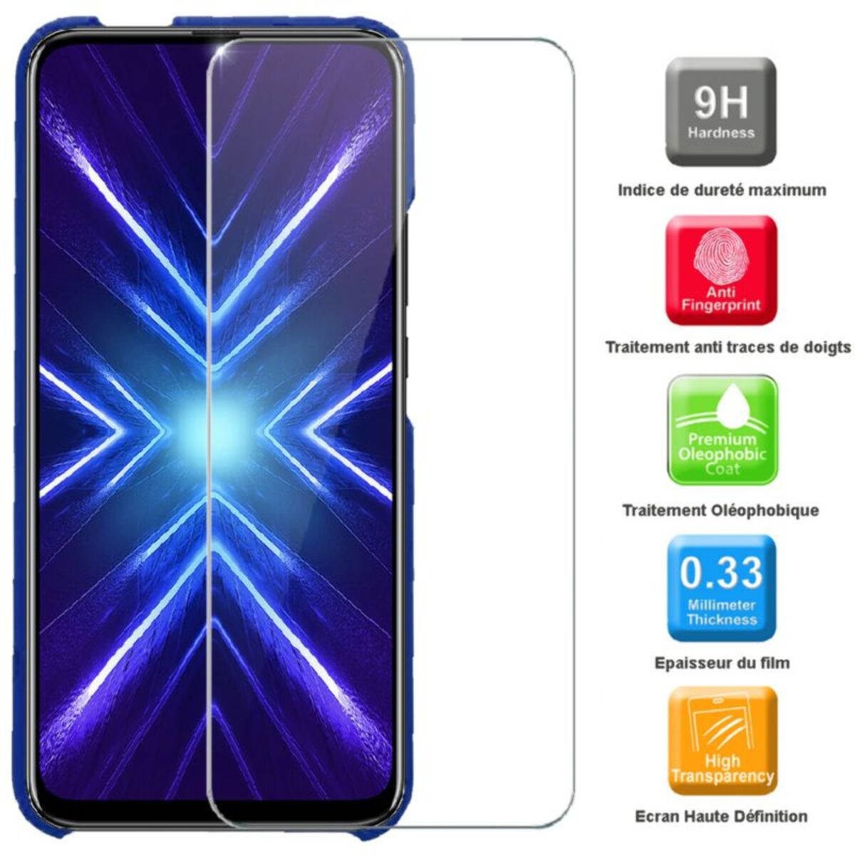 Pack IBROZ Honor 9x Coque Silicone bleu