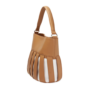 Borsa a spalla donna cognac, a secchiello