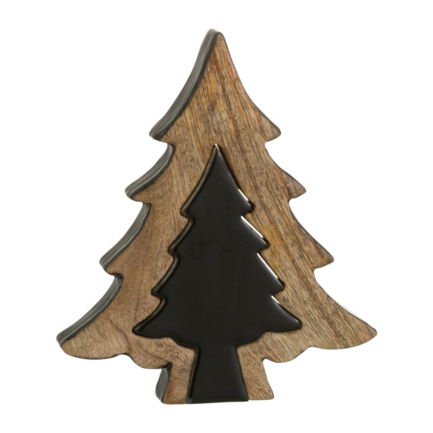 J-Line décoration Sapin Puzzle - bois - noir/naturel - medium