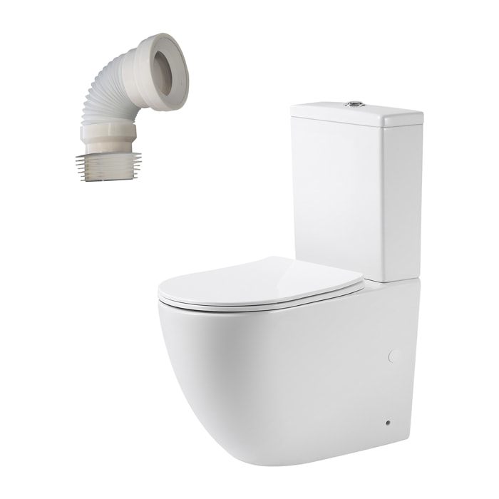 Pack WC A5 + Manguito conector | Inodoro de ceramica | Manguito extensible 150-470mm | WC con Tapa amortiguada | Doble descarga | Salida dual | Alday