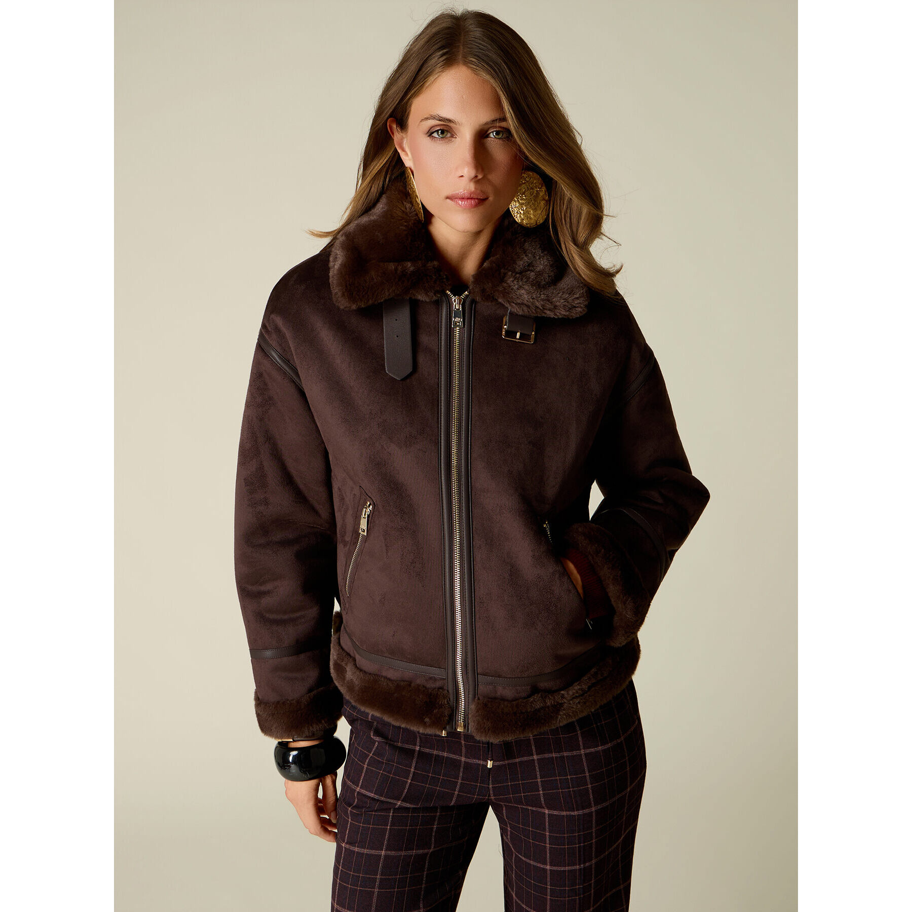 Oltre - Giubbotto effetto shearling - Marrone