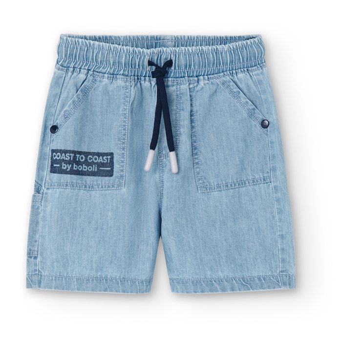 Bermudas denim para niÃ±o estampadas de color azul, Camiseta