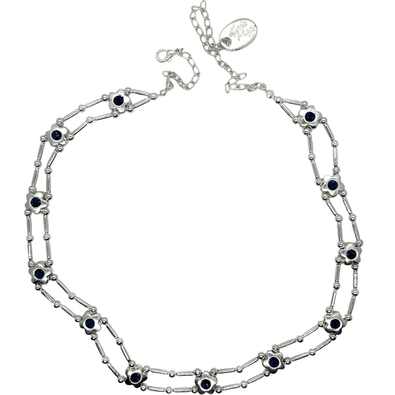 Gargantilla flores Sw en azul plata 10µ